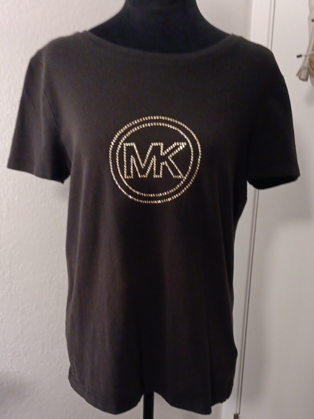 Michael Kors Black Tee with Gold Studded MK Emblem - Picture 3 of 10